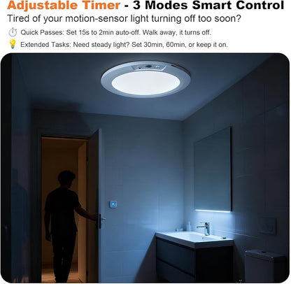 Wireless Motion Sensor Ceiling Light, 7.5" Ultra-Thin 8000mAh Rechargeable, 450 LM, 5 Color Temps, Dimmable with Timer & Remote, Magnetic/Screw Mount for Closet, Hallway, Pantry, 1-Pack