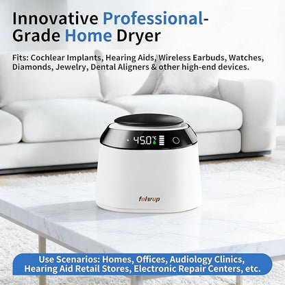 World's Fastest & Advanced Hearing Aid Dryer Dehumidifier, 15 Mins Home Vacuum Dry, Care and Maintenance of Cochlear Implant, Small Electronics, Jewelry, 100% Moisture Removal(Orange Brush)