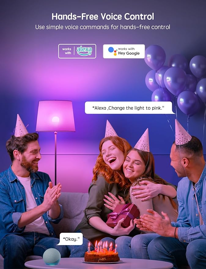 Smart Light Bulbs 8 Pack, A19 E26 850LM WiFi & Bluetooth RGBWW Color Changing LED Bulb RGBWW Compatible with Alexa & Google Assistant, 16 Million Colors Music Sync Color Changing Dimmable Lights Bulb