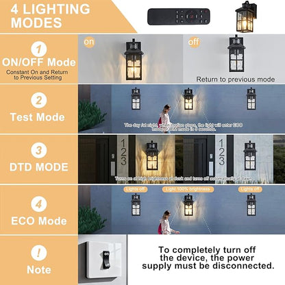 Porch Light with GFCI Outlet with Remote, Dusk to Dawn Outdoor Lighting with Outlet, Upgraded 4 Lighting Modes Motion Sensor Outdoor Lights, Waterproof Outside Lights for House Patio Garage Front Door