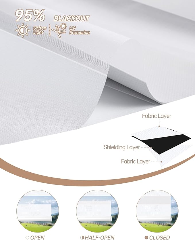 Kincmo Motorized Blinds with Remote, Motorized Zebra Shades Work with Apple Homekit,Alexa,Google Home, Customized Electric Blinds with Remote,App,Voice Control (95% Blackout Gabriel White)