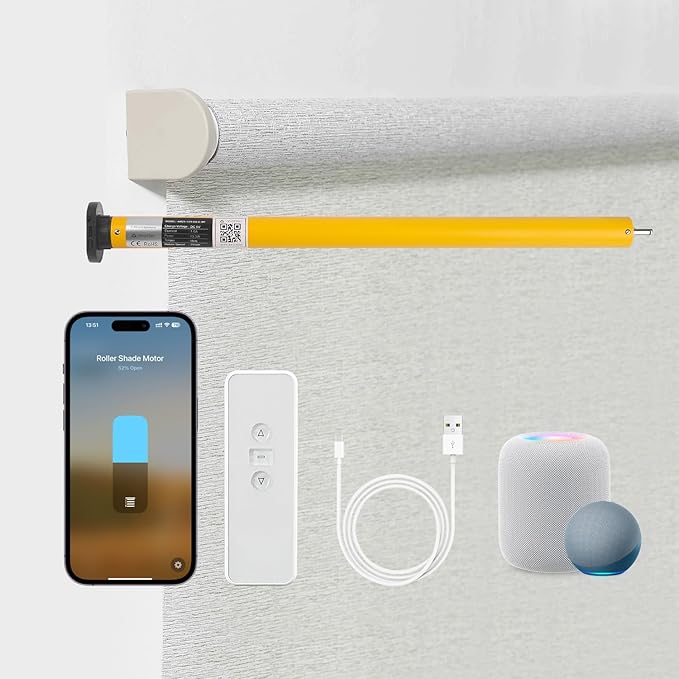Smart Blinds Motor for 1.5"(38mm) Shade Tube Work with Homekit, Build with Matter Over Thread, Type-C Rechargeable Roller Shade Motor, Work with HomeKit, Home Assistant, Alexa, Motorized Blinds