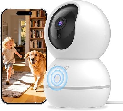 Noorio Security Camera 2K, Baby Monitor Dog Camera 360-degree for Home Security/Smart Motion Tracking, Phone App, IR Night Vision, Siren, Compatible with Alexa, 2-Way Audio, CS201
