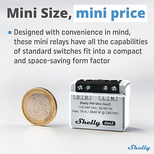 Shelly PM Mini Gen3 | WiFi Smart Power Meter 1 Channel 16 A | Home Automation | Bluetooth Gateway | Compatible with Alexa & Google Home | iOS Android App | No Hub Required | Smart Schedules (2 Pack)