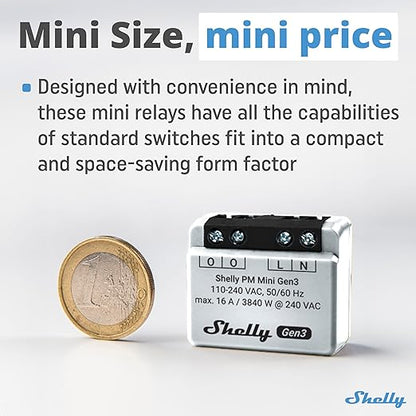 Shelly PM Mini Gen3 | WiFi Smart Power Meter 1 Channel 16 A | Home Automation | Bluetooth Gateway | Compatible with Alexa & Google Home | iOS Android App | No Hub Required | Smart Schedules (2 Pack)