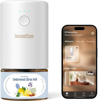 Essential Oil Diffuser for Home, Smart Waterless Aromatherapy Diffuser SF101S Pro, Plug in Room Scent with Timer & 120-Day Natural Aroma, Covers 1000 Sq Ft – Free 30ml Cedarwood Citrus Veil