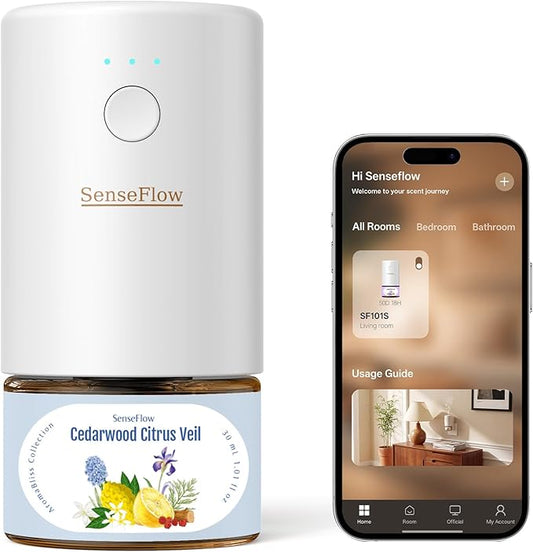 Essential Oil Diffuser for Home, Smart Waterless Aromatherapy Diffuser SF101S Pro, Plug in Room Scent with Timer & 120-Day Natural Aroma, Covers 1000 Sq Ft – Free 30ml Cedarwood Citrus Veil