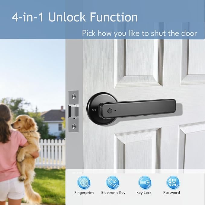 Smart Fingerprint Door Lock, Door Locks for Bedroom, Keyless Entry Door Knob (Fingerprint/Code/Key) Auto Lock for Apartment, Office-Black