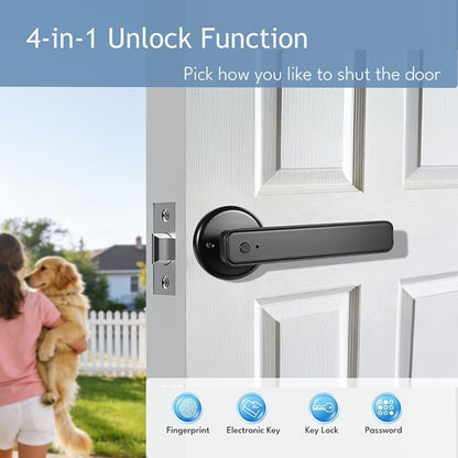 Smart Fingerprint Door Lock, Door Locks for Bedroom, Keyless Entry Door Knob (Fingerprint/Code/Key) Auto Lock for Apartment, Office-Black