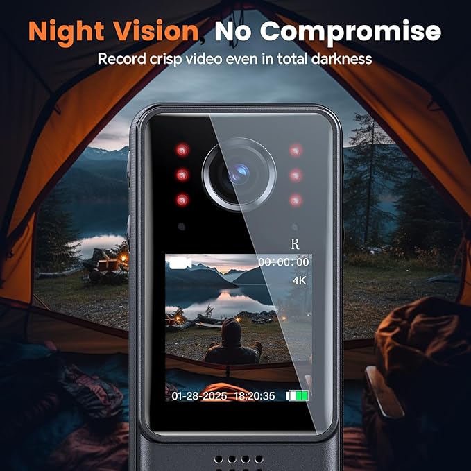 4K Body Camera with Audio and Video Recording, Dual Batteries Z13 Mini Small Body Cam, with Charging Dock&6 IR Night Vision, Wearable Camera for Vlog, Personal Protection, Security