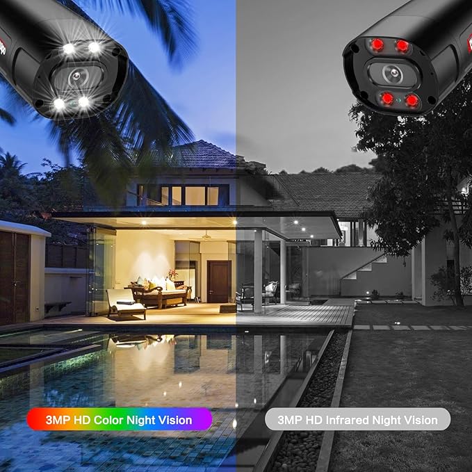 8 Channel Home Security Camera System Wireless Outdoor, 3MP 8PCS Wired WiFi Camera, 4K WiFi NVR System with 2TB Hard Drive, Two-Way Talk/Color Night Vision/Smart Playback/AI/Human Detection