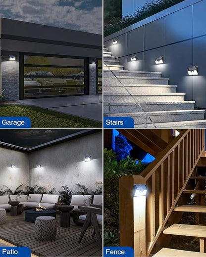 Peasur Solar Powered Lights Outdoor, 140 LED 8Pack Motion Sensor Light Outside, IP65 Waterproof Fence Security Lighting with 3 Modes for Yard Wall Garden Cool White