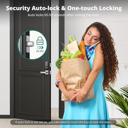 AkaGear Fingerprint Keyless Entry Door Lock Keypad Deadbolt with Handle Set | Smart Lock for Front Door, Front Door Lock Set, Passcode Unlock, 2 Keys, Auto-Lock, Brushed Nickel