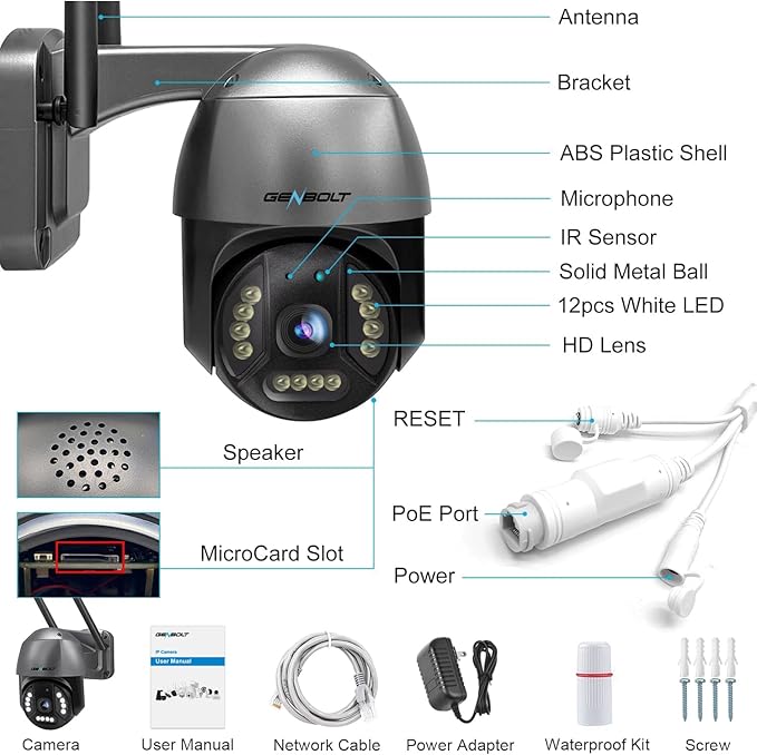GENBOLT [DC&PoE] 4K WiFi Security Camera Outdoor, 8MP Floodlight Home Surveillance CCTV IP Camera with Color Night, Auto Cruise Tracking Human/Vehicle Detection Pan Tilt 4X Digital Zoom (2.4&5GHz)