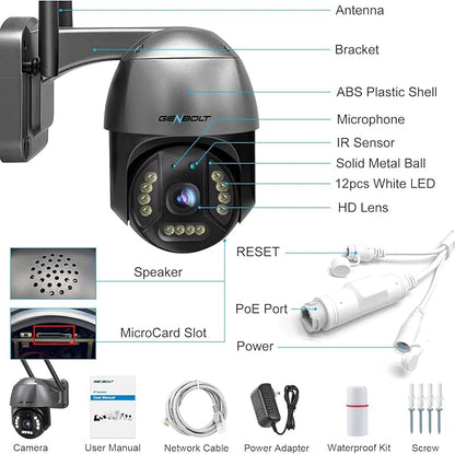 GENBOLT [DC&PoE] 4K WiFi Security Camera Outdoor, 8MP Floodlight Home Surveillance CCTV IP Camera with Color Night, Auto Cruise Tracking Human/Vehicle Detection Pan Tilt 4X Digital Zoom (2.4&5GHz)
