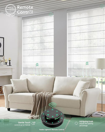 Yoolax Motorized Roman Shades with Remote, Smart Roman Shades for Windows, Semi Sheer Automatic Blinds Work with Alexa, Google Home, Apple Homekit for Living Room, Dining Room, Customized (White)