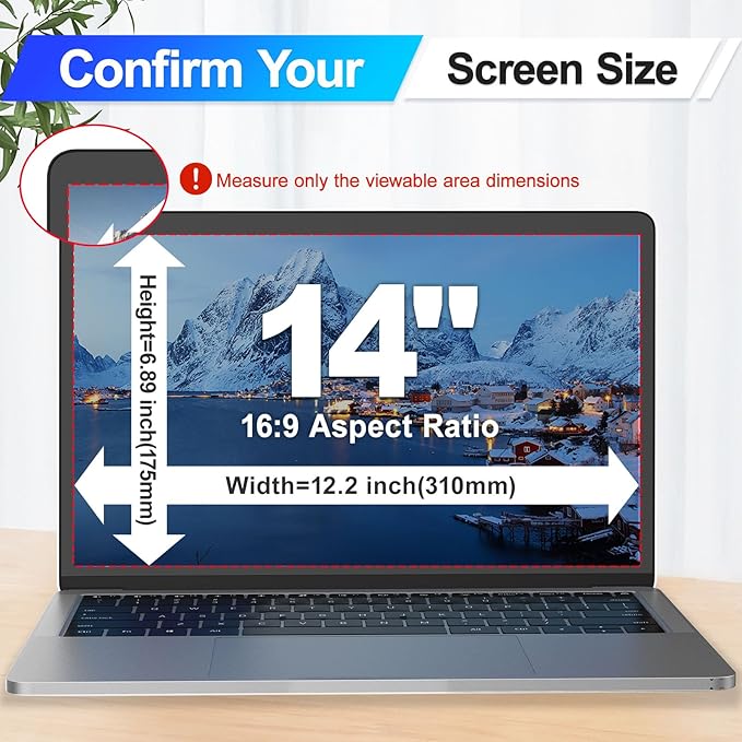 Magnetic Laptop Privacy Screen Filter 14 Inch for 16:9 Computer Monitor, Removable Anti Blue Light Privacy Shield, Anti-Glare Protector Compatible with Dell Hp Asus Lenovo