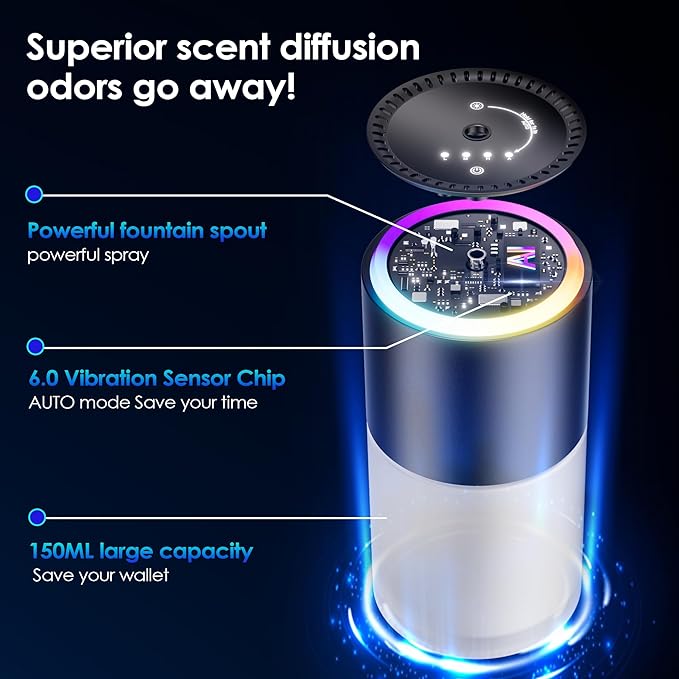 Klomsuw Car Air Freshener, Smart Car Air Freshener,car Diffuser with 150 ML (5oz) Capacity Multi-fragrance,RGB Music Syncing Light, Auto On/Off (Cologne)