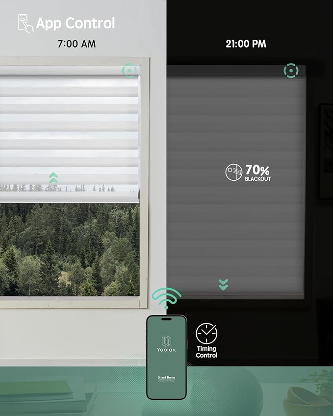 Yoolax Motorized Blinds with Remote, Motorized Zebra Blinds Compatible with Alexa, Privacy Motorized Blinds, Zebra Shades for Windows Custom Size(V-Shimmer Jacquard White)