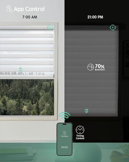 Yoolax Motorized Blinds with Remote, Motorized Zebra Blinds Compatible with Alexa, Privacy Motorized Blinds, Zebra Shades for Windows Custom Size(V-Shimmer Jacquard White)