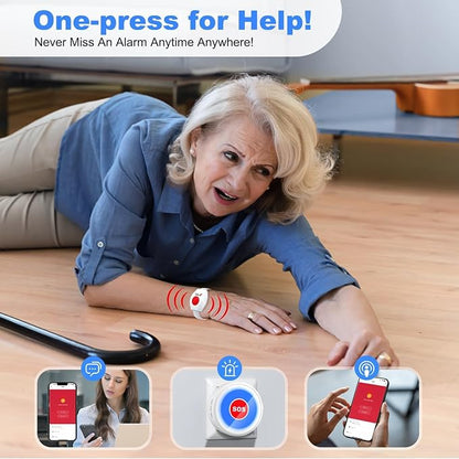 Life Alert System No Monthly Fee, Caregiver Pager Call Button for Elderly at Home, Medical Alert Systems for Seniors with App, Panic Button Alarm System, 2.4GHz WiFi Receiver, Necklace, Bracelet | Medical alert necklace for women and men, 2.4GHz Wi-Fi ...