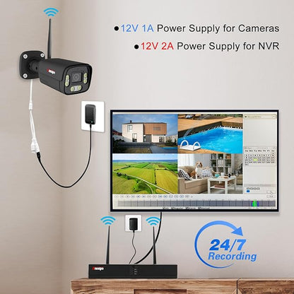 4K Wireless Security Camera System Outdoor Indoor, 4X 3MP Plug in WiFi Camera for 24/7 Recording, 8 Channel WiFi NVR, Two Way Audio, Color Night Vision,Person/Face Detection,Siren Alert,NO Hard Drive