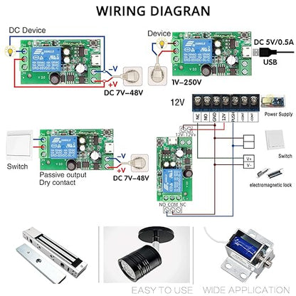 DieseRC 1 Channel WiFi Smart Switch, DC 5V 12V 24V 36V Passive Output Relay Module Ewelink APP WiFi Control Compatible with Alexa/Google Home, Inching/Self-Locking Switch