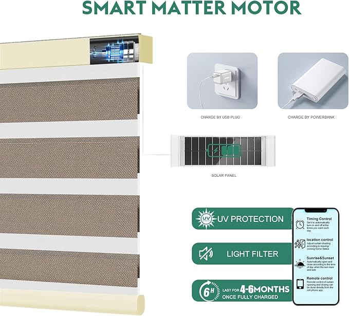 Motorized Zebra Blinds with Remote [Dual Layer + Light Filtering] 95% Blackout Smart Shades for Indoor Windows, Alexa Google and HomeKit Compatible, Customized Size, Equinox Copper
