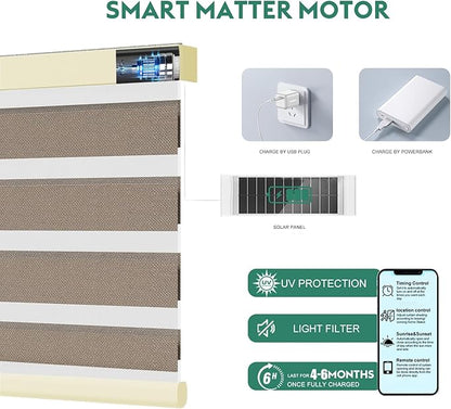 Motorized Zebra Blinds with Remote [Dual Layer + Light Filtering] 95% Blackout Smart Shades for Indoor Windows, Alexa Google and HomeKit Compatible, Customized Size, Equinox Copper