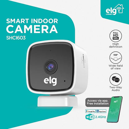 ELG Smart Indoor Wi-Fi Security Camera 1080P Full HD with Night Vision, Two-Way Audio, Motion & Sound Detection, Cloud and Local Storage, App Control for Home Monitoring
