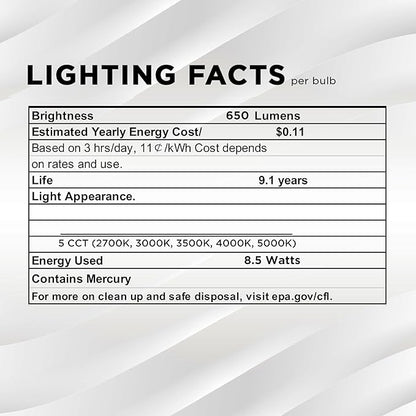 BR30 65W Equivalent 8.5 Watt LED Bulb, 5 CCT (2700K, 3000K, 3500K, 4000K, 5000K) 650 Lumens, Dimmable, Energy Star, E26 Base - Indoor and Outdoor Use (4 Pack)