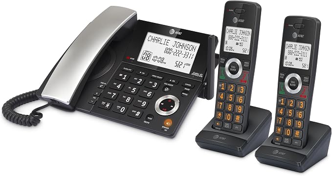 AT&T DECT 6.0 Corded/Cordless Phone, 2-Handset, Works During Power Outages, Smart Call Blocker, Answering Machine, Caller ID Announce | CL84218