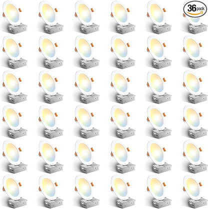 Amico 36 Pack 6 Inch 5CCT Ultra-Thin LED Recessed Ceiling Light with Junction Box, 2700K/3000K/3500K/4000K/5000K Selectable, 12W Eqv 110W, Dimmable Can-Killer Downlight, 1050LM Brightness - ETL&FCC