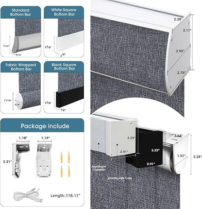 SmartWings Motorized 100% Blackout Shades Blinds, Custom Size, Cordless Window Shades Rechargeable Battery, Work with Matter/Apple HomeKit, Alexa, Thread/Zigbee, Remote Optional, Eclipse Charcoal