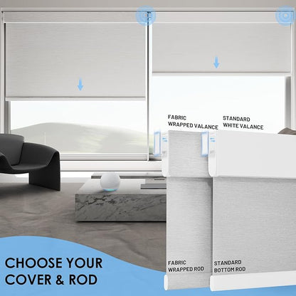 No Drill Motorized Blinds with Remote, No Tools Automatic Blinds for Window, Blackout Motorized Shades, Light-Filtering Smart Blind, Rechargeable, Customized Size, White