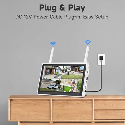 YEEWISE 10 Channel WiFi NVR with Built-in 10.1' HD Monitor, Dual WiFi, Motion Detection, Remote Access, Supports SD & HDD Local Storage