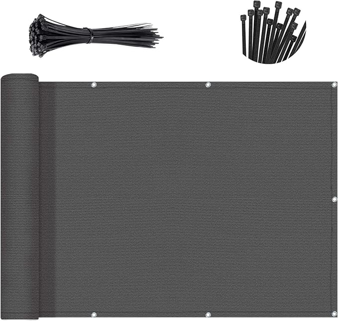 Sunny Guard Customized 3.3'x24' Drak Grey Balcony Privacy Screen,180 GSM Apartments Railing Fence Cover,Heavy Duty Mesh Windscreen for Deck,Outdoor,Backyard,Patio
