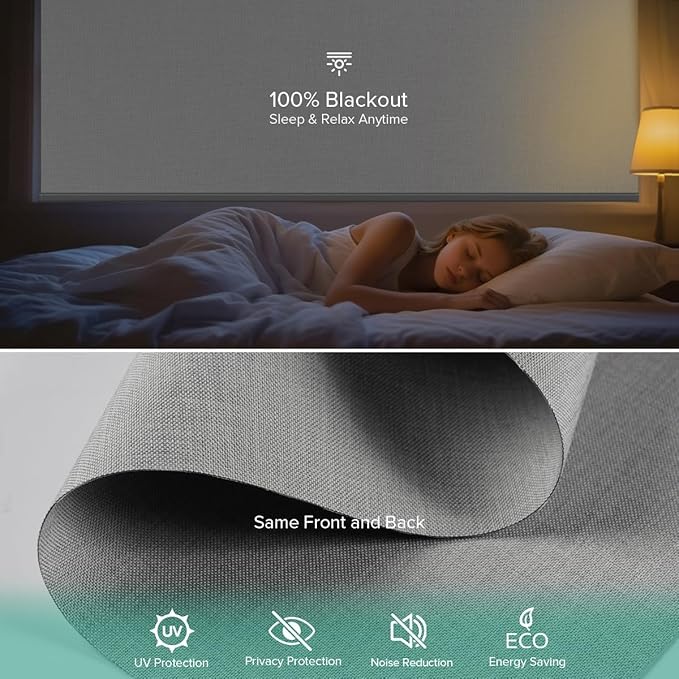 Motorized Roller Shades, 10O% Blackout Remote Control Custom Window Shades Compatible with Alexa Google Assistant via RF Hub, Rechargeable Electric Blinds for Windows (Fabric Light Grey)