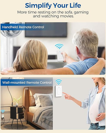 Remote Control Outlet, WILAWELS Wireless Light Switch, Removable Remote Light Switches, On Off Remote Outlet Switch for Lamps, Lights, Fan, Appliance, Expandable, 100ft RF Range, FCC Listed W05RC1106