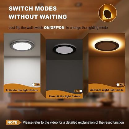 VOLISUN 6 Pack 6 Inch Black Recessed Light with Night Light, Canless LED Recessed Lighting 6 inch, 2700K-5000K Selectable, 12W=130W,1080LM Soffit Lighting Outdoor Recessed Light, ETL Certificated