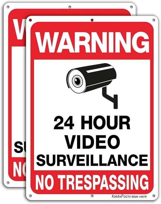 Video Surveillance Sign, No Trespassing Sign, Metal Reflective Warning Sign, 10 x7 Inches 0.40 Aluminum, (2 Pack) Fade Resistant, UV Protected, Waterproof, Indoor or Outdoor Use for Home Business CCTV