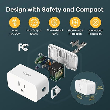 Linkind Matter Smart Plug, Work with Apple Home, Siri, Alexa, Google, SmartThings, Smart Home Smart Outlet Timer 15A/1800W, APP Remote Control & Schedule, 2.4G Wi-Fi Only, 4 Pack