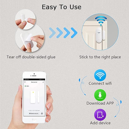 4 Pack WiFi Door Window Sensor Detector: Wireless Security Alarm Door Sensor, Tuya Door Open Contact Sensor, Compatible with Alexa,Google Home,Siri, Smart Door Sensors for Home Business Security