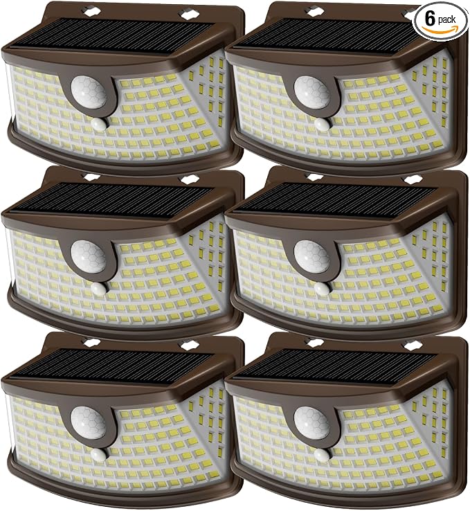 Aootek Solar Motion Sensor Lights Outdoor 120 LEDs, Brown, 6 Pack | Lights Reflector, 270° Wide Angle, IP65 Waterproof, Step Lights For Front Door, Yard, Garage, Deck