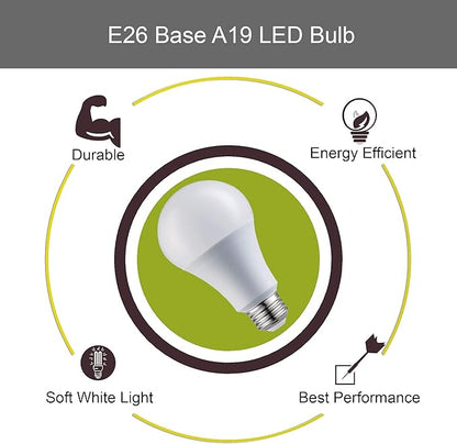 A19 LED Light Bulbs - E26 Base, 60W, 800 Lumens, Soft White 3000K Illumination - Dimmable, Energy Saving Outdoor & Indoor Home, Commercial Lighting - 80+ CRI, 10-Year Life - 24-Pack