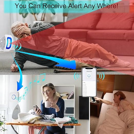 WiFi Smart Bed Sensor Alarm and Fall Prevention for Elderly/Dementia,WiFi Wireless Caregiver Pager Motion Sensor Alarm with App (only Supports 2.4GHz Wi-Fi) (1 WiFi Pager 1 Motion Detector)