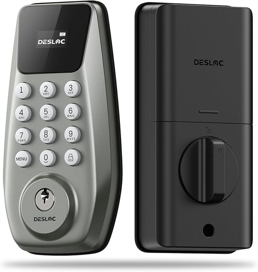 DESLOC C100 Keyless Entry Door Lock with Visual Display, 100 Customizable User Codes and 4 One-Pass code, door locks for front door with 2 Keys,12 Months Battery, IP54, BHMA Grade 3, Auto Lock, Nickel