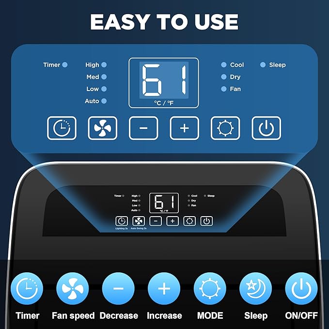14000 BTU Portable Air Conditioners with Remote Control, 3-in-1 Free Standing Cooling AC Unit with Fan & Dehumidifier, Cools Room up to 700 sq.ft, Smart/Sleep Mode,3 Speed,Auto Swing,24H Timer