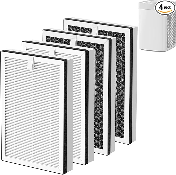 4 Pack 47401/47402 Replacement Filter Compatible with NuWave OxyPure Portable Air Purifier 47401 47402 47404 for Large Room up to 1361 Sq Ft with Double-Sided Air Intake, Part NO. H5P3