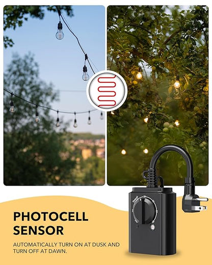 BN-LINK Outdoor Light Timer, RF Remote, Dusk+Countdown, 2 Grounded Outlets